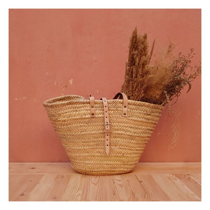 Cabas en palmier en cuir- Image produit n°1