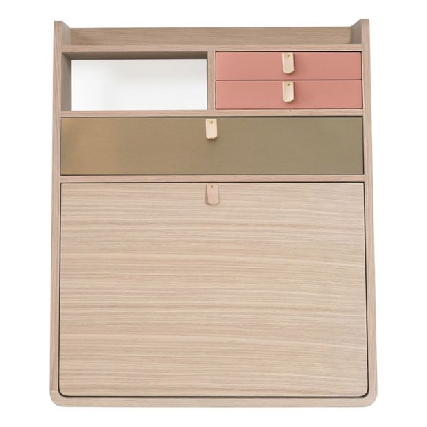 Bureau mural Gaston en chêne 60 cm, Florence Watine - Rose abricot et laiton brossé-product