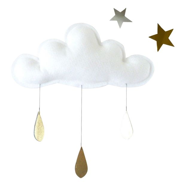 Wolken Mobile mit goldenen Tropfen - Weiß -product