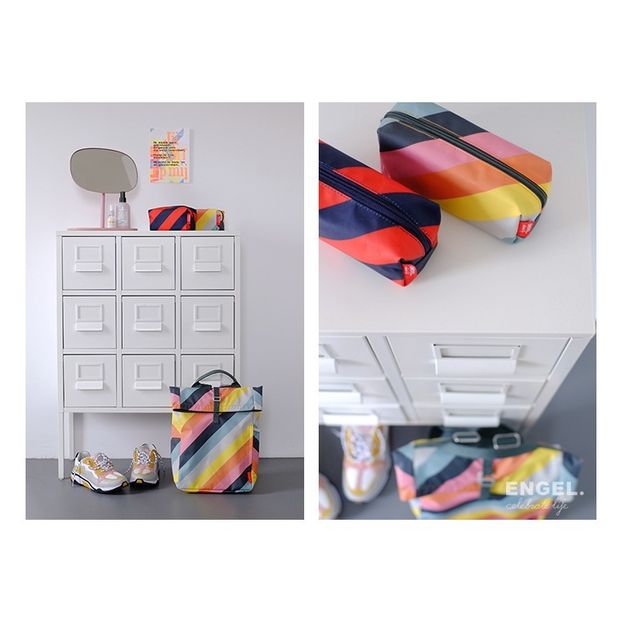 Recycled plastic rainbow stripe pencil case-product