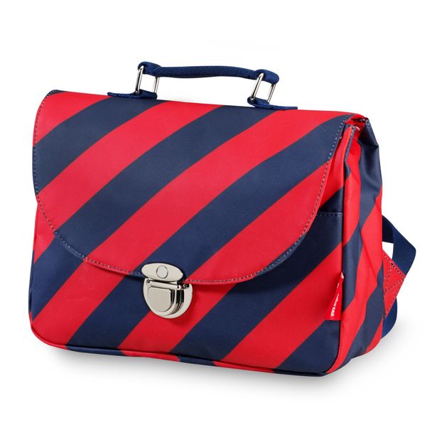 Small recycled plastic stripe satchel-product