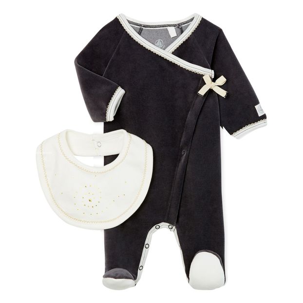 Velour Newborn Sleepsuit + Bib-product