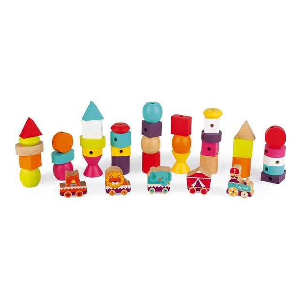 Cuentas de madera para enhebrar en hilo Circo - Set de 42-product