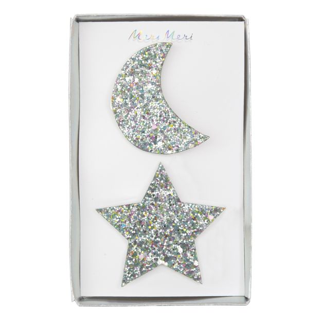 Barrettes lune et étoiles à paillettes - Set de 2-product
