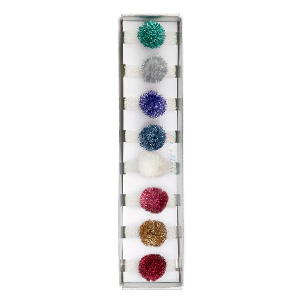 Glitter Pompom Hair Elastics - Set of 8-product