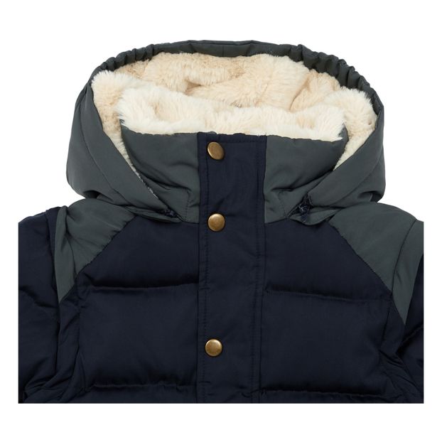 Hooded puffer jacket with removable sleeves-product