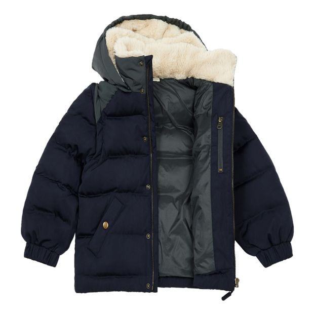 Hooded puffer jacket with removable sleeves-product
