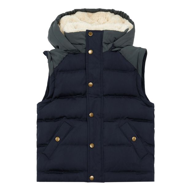 Hooded puffer jacket with removable sleeves-product