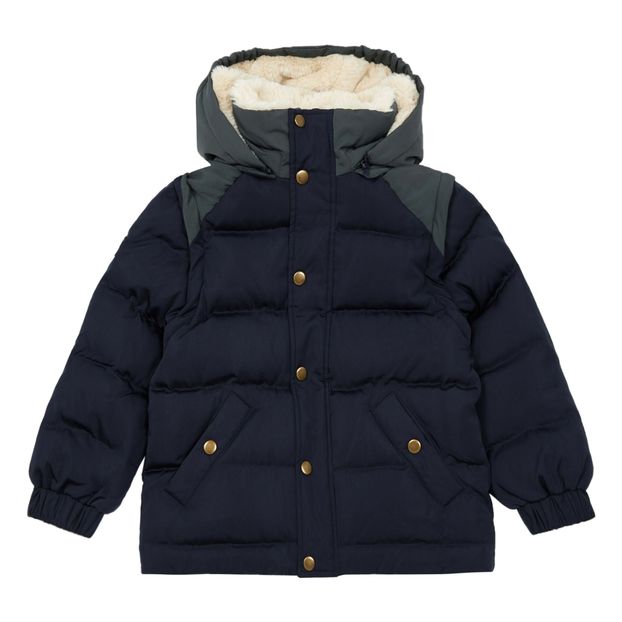 Hooded puffer jacket with removable sleeves-product