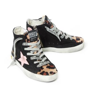Golden Goose Deluxe Brand Gefütterte Turnschuhe Wildleder mit Reißverschluss Leopard Francy-listing