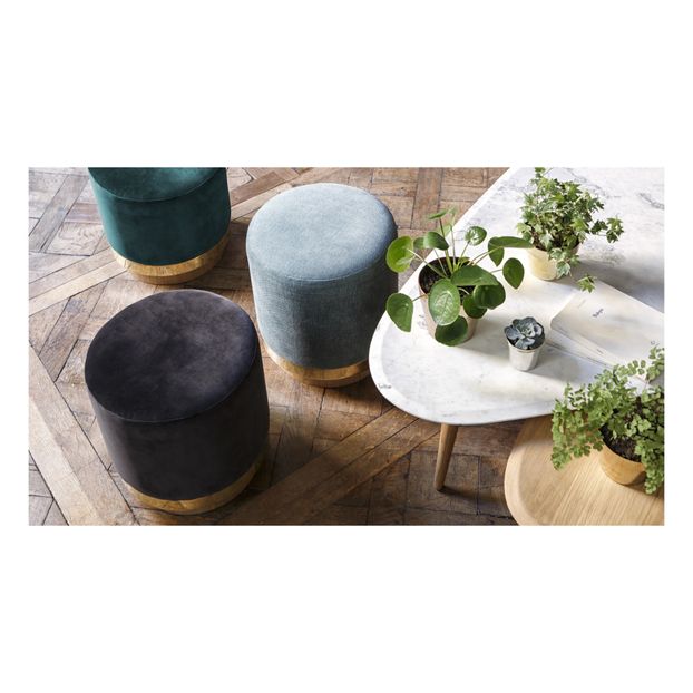 Pouf Stool chêne et laiton, velours-product