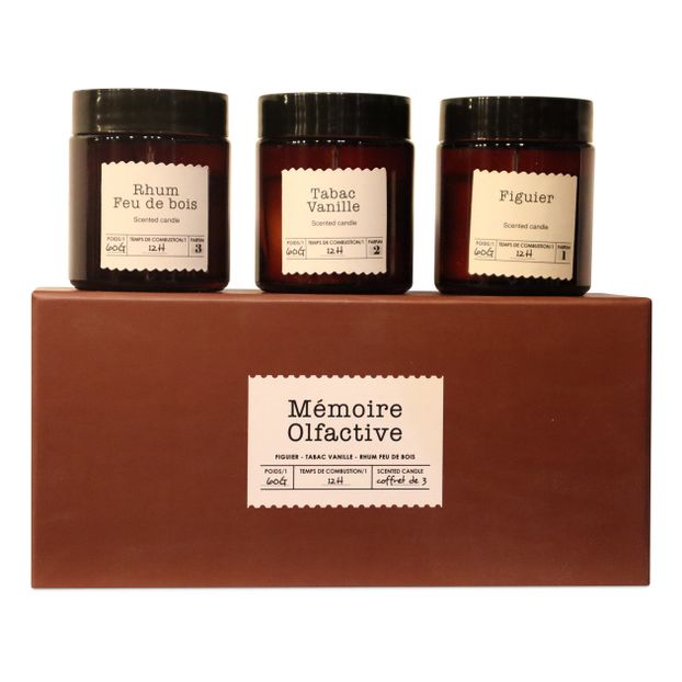 Bougies Figuier, tabac vanille et rhum feu de bois - Set de 3-product
