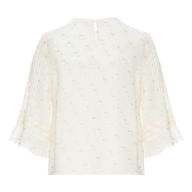 Blusa con Vuelo de Lunares y Acabados de Encaje-product