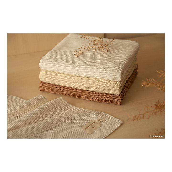 Couverture tricotée So Natural en coton bio Lait- Image produit n°7