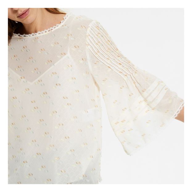 Blusa con Vuelo de Lunares y Acabados de Encaje-product