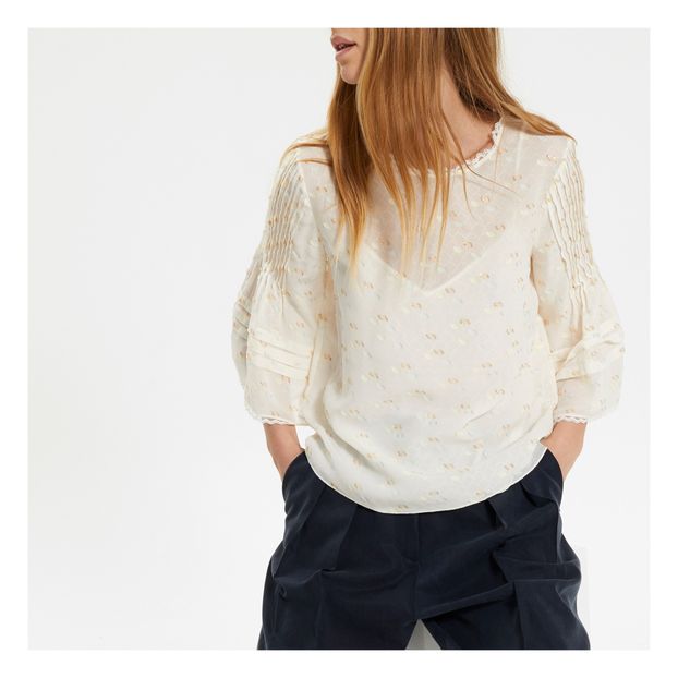 Blusa con Vuelo de Lunares y Acabados de Encaje-product