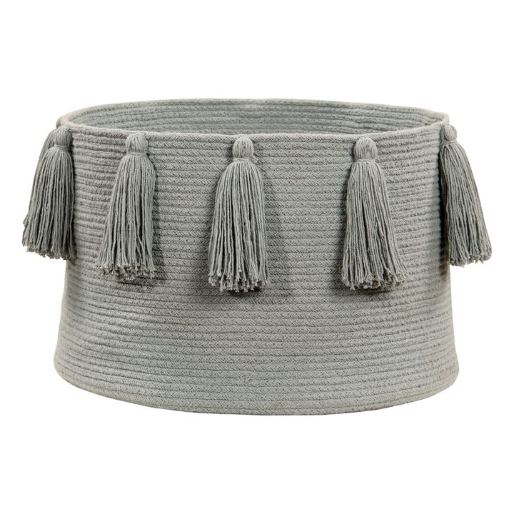 Storage Basket with Pompoms Light grey- Product image n°0