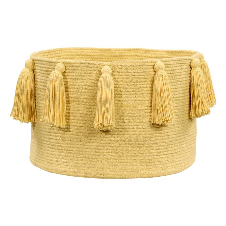 Storage Basket with Pompoms | Pale yellow- Product image n°0