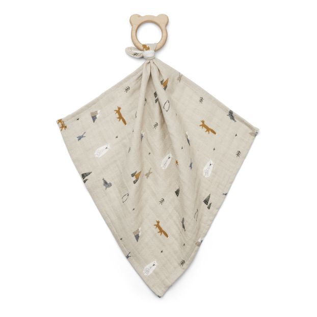 Anneau de dentition en bois & doudou Artic en coton bio-product