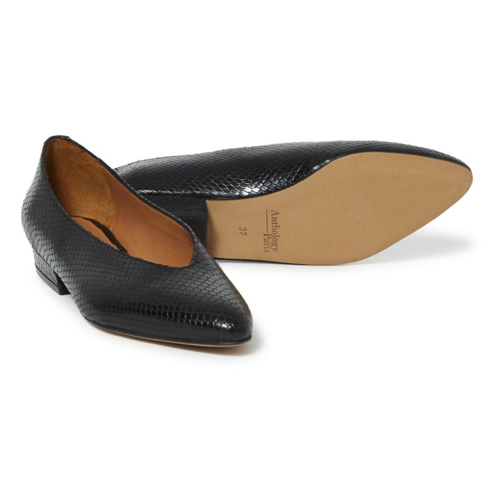 Bailarinas Abbie de cuero tipo pitón | Negro- Imagen del producto n°2