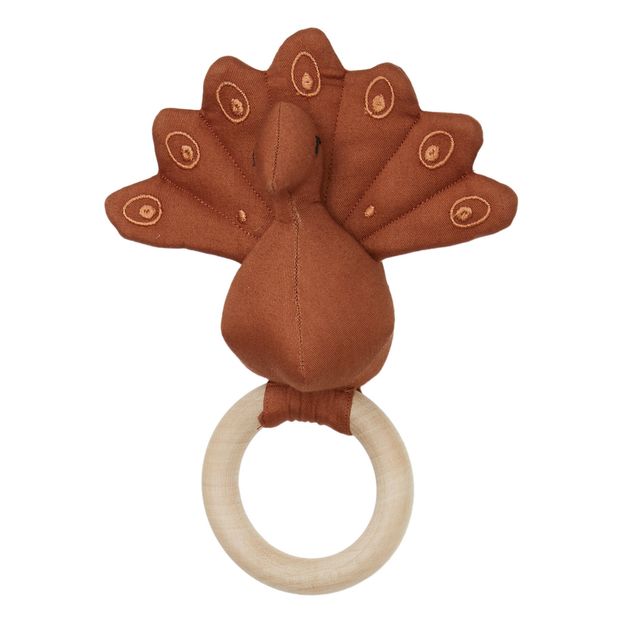 Hochet en bois et coton bio paon-product