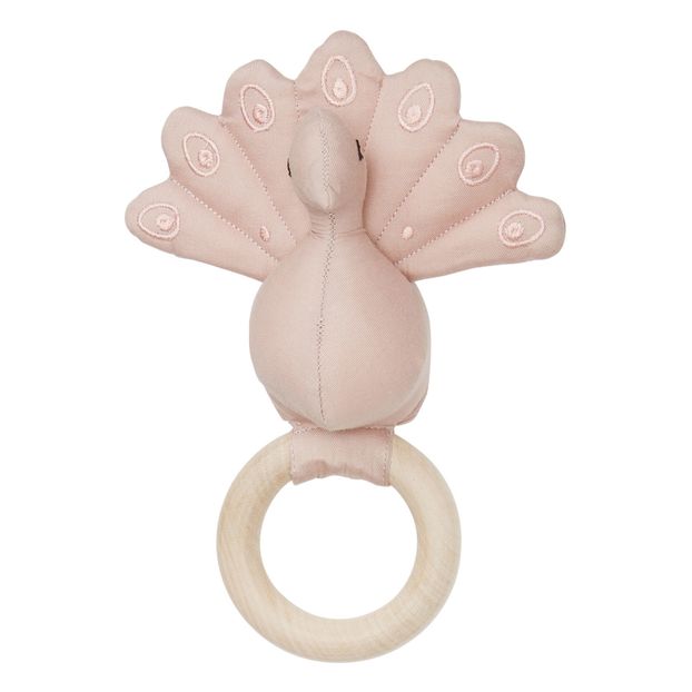 Hochet en bois et coton bio paon-product