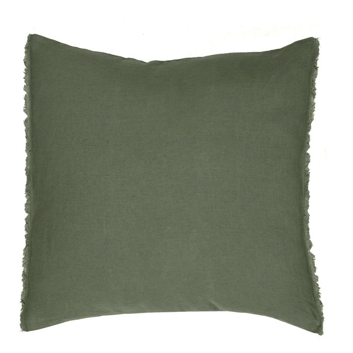 Housse de coussin en lin lavé | Vert kaki- Image produit n°0