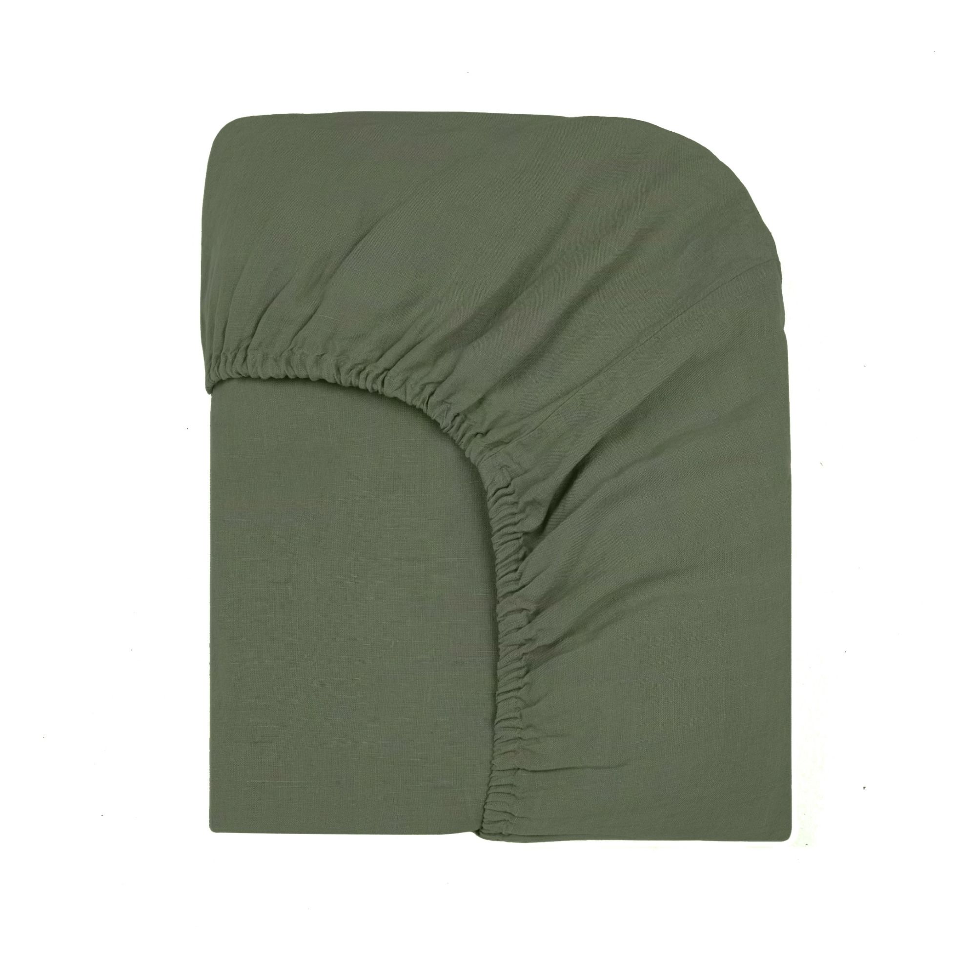 Drap-housse en lin lavé | Vert kaki- Image produit n°0