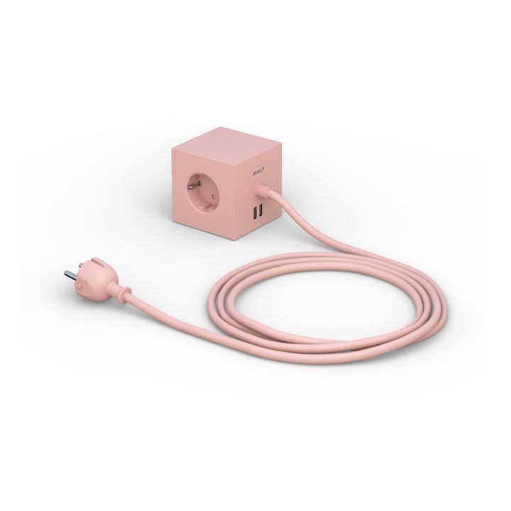 Square 1 Extension Cord with USB Port | Pink- Product image n°0