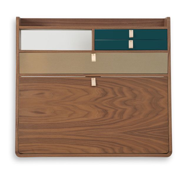 Bureau mural Gaston en noyer 80 cm, Florence Watine - Bleu pétrole et laiton brossé-product