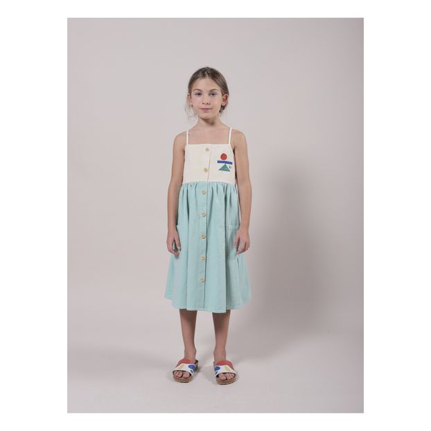 Long Buttoned Organic Cotton Bicolour Dress -product