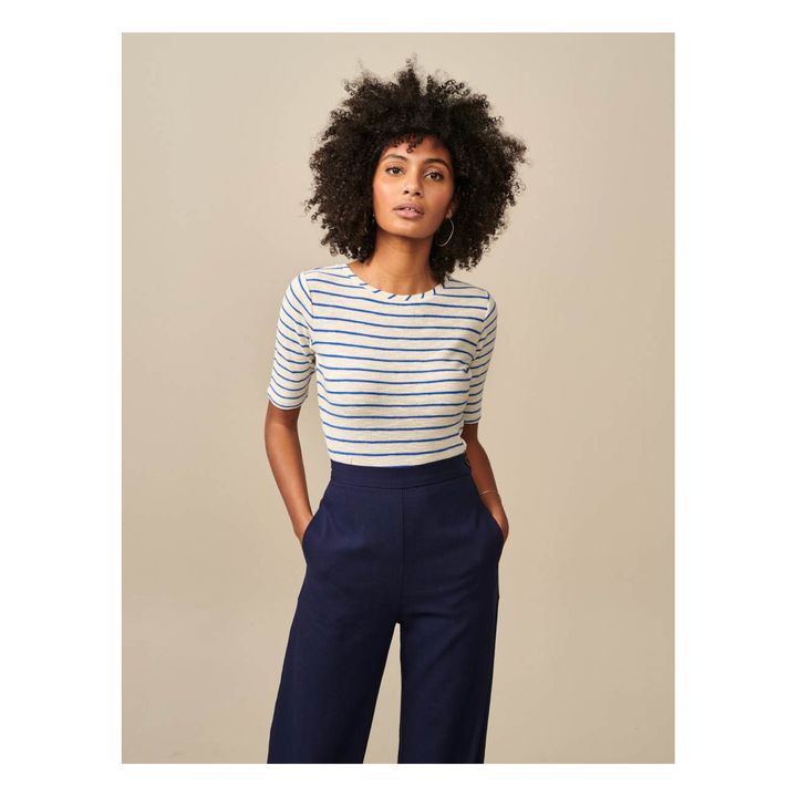 T-shirt Seas in lino a righe - Collezione Donna | Blu- Immagine del prodotto n°2