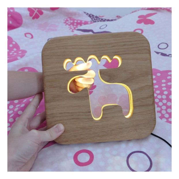 Solid Oak Reindeer Night Light-product