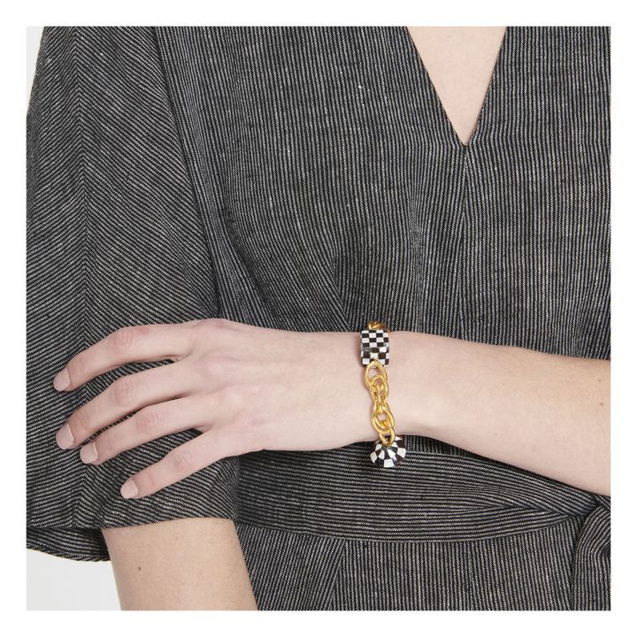 24 ct gold-plated Chequered Bracelet | Black- Product image n°1