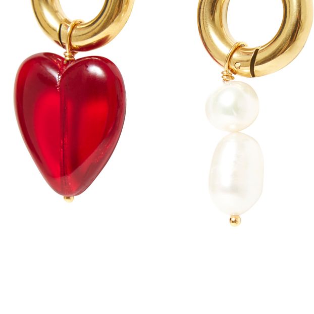 Boucles d'Oreilles Dépareillées en Plaqué Or 24 ct Perles et Cœur-product
