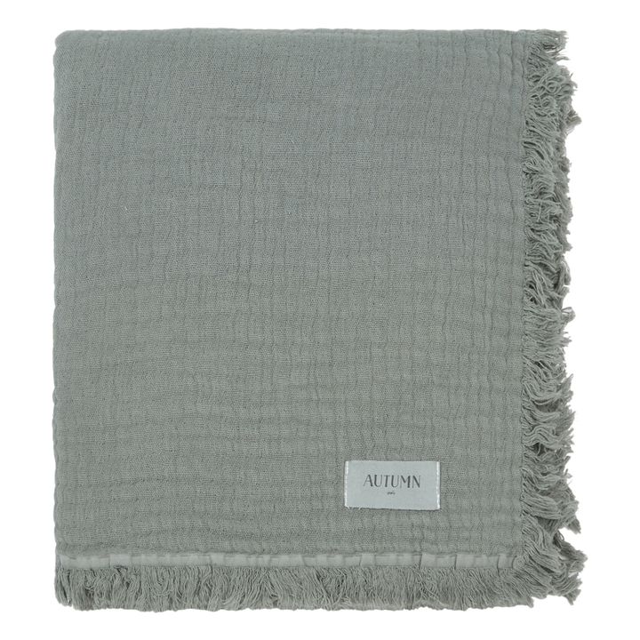 Plaid Loulou frangé en double gaze de coton bio | Vert forêt- Image produit n°0