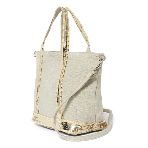 Cabas Petit Bandoulière Lin et Sequins Galon Raphia-product