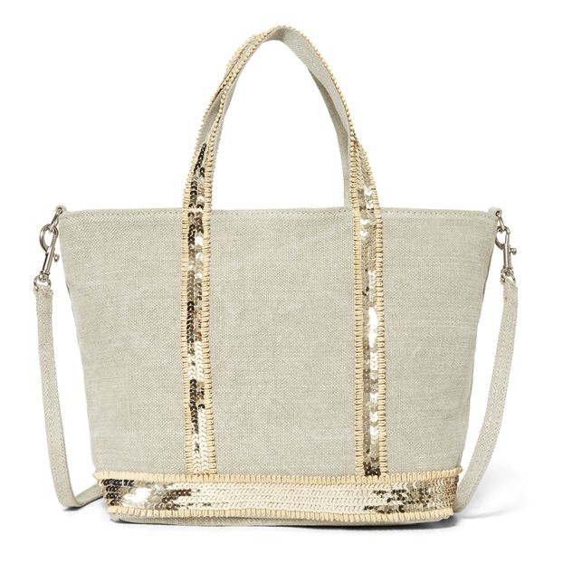 Cabas Petit Bandoulière Lin et Sequins Galon Raphia-product