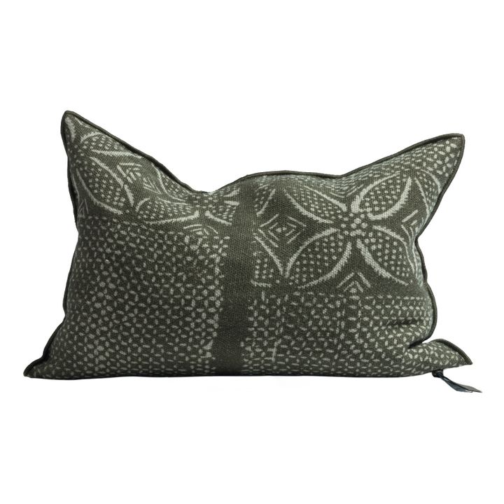 Cojín Vice Versa de lino Wabi-Sabi Bogolan | Verde Kaki- Imagen del producto n°0