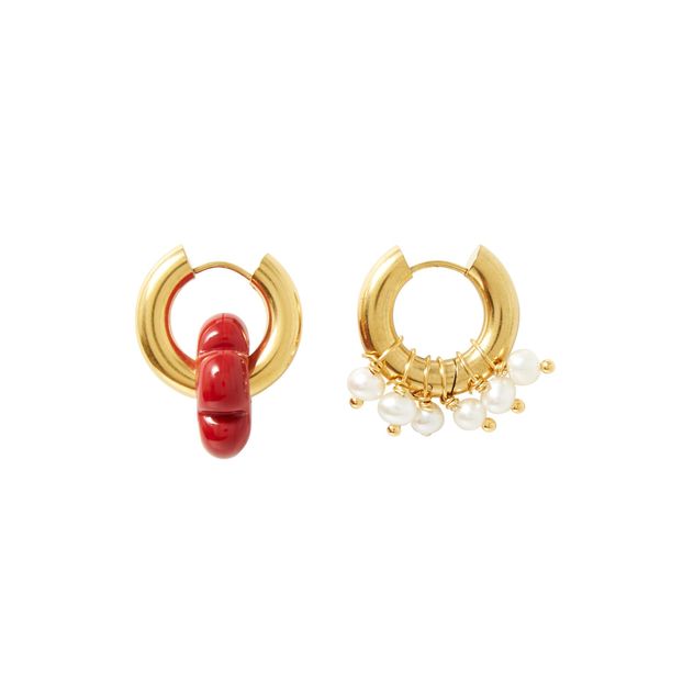 Boucles d'Oreilles Dépareillées Perles et Fleur-product