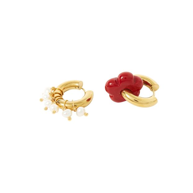 Boucles d'Oreilles Dépareillées Perles et Fleur-product