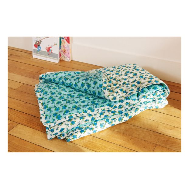 Blue Retro Flower Reversible Quilted Blanket-product