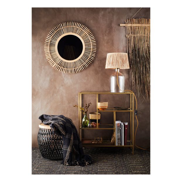 Lampe à poser - base en verre, abat jour en raphia-product
