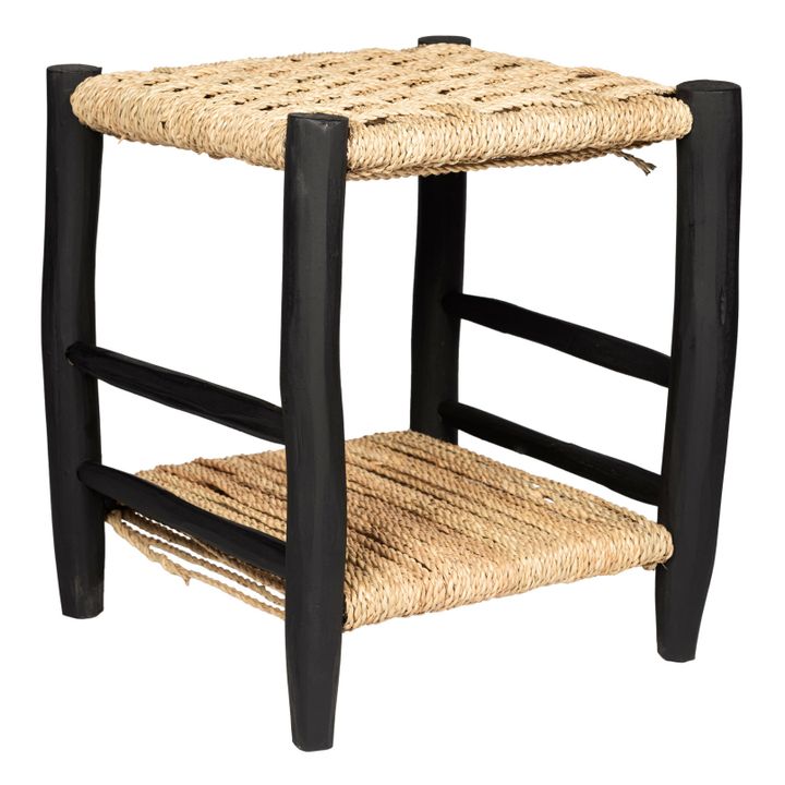 Mesita de noche de madera pintada y palma | Negro- Imagen del producto n°0