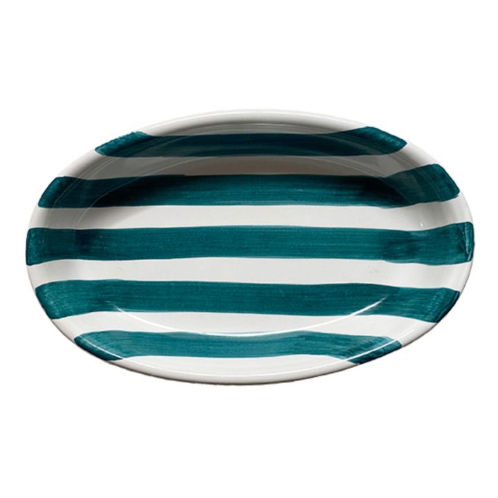 Plat ovale rayures - 25 cm avec fond | Vert- Image produit n°0