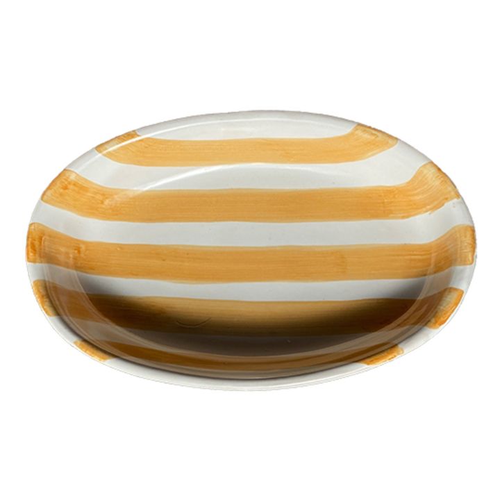 Plat ovale rayures - 25 cm avec fond | Jaune- Image produit n°0