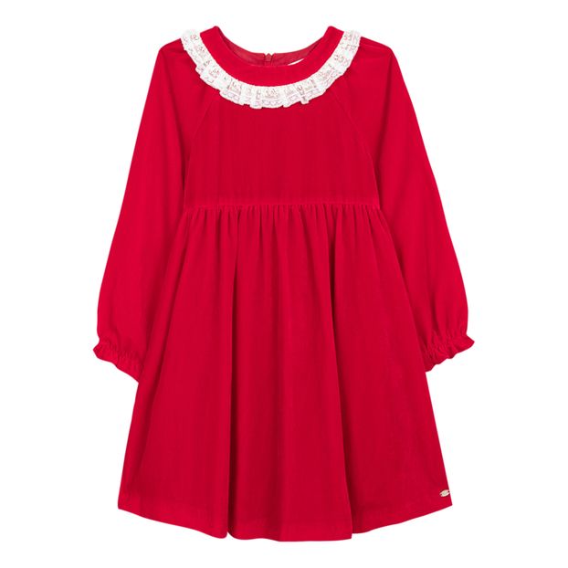Velvet Dress with Lace Collar-product