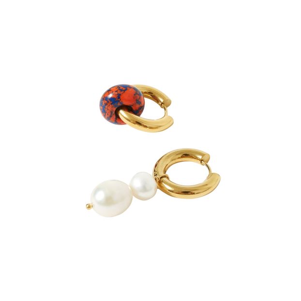 Boucles d'Oreilles Dépareillées Perles et Donut Bleu-product