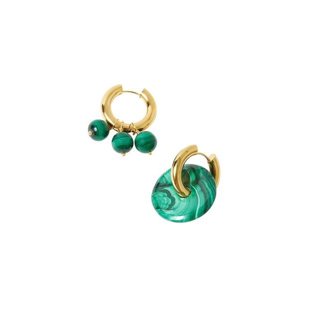 Pendientes desparejados Malaquita y dónut-product