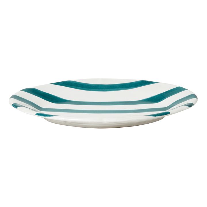 Plat ovale rayures - 35 cm | Vert- Image produit n°1